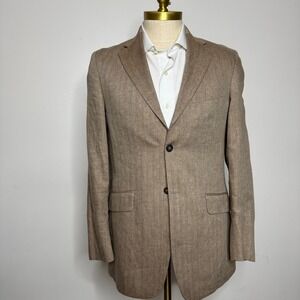 Banana Republic Mens Blazer 38R Brown Herringbone Linen Blend Sport Coat